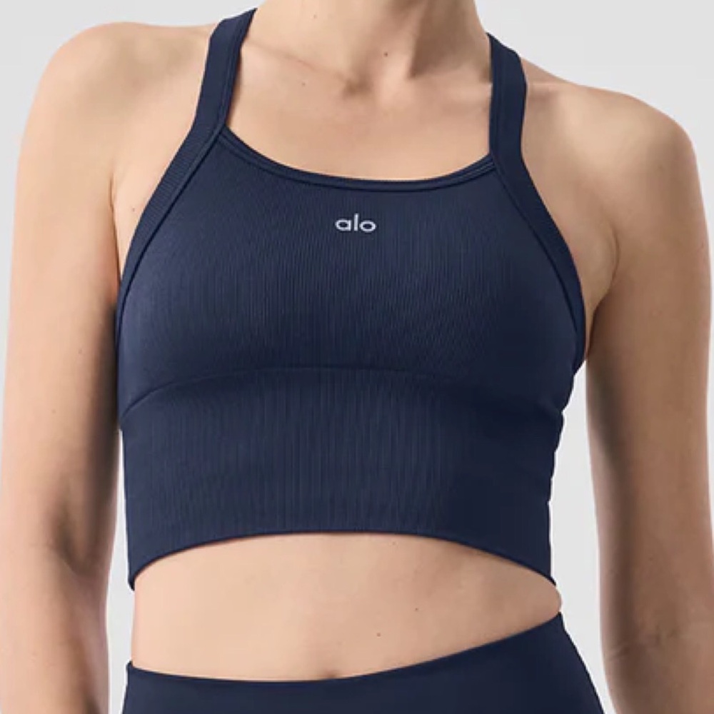 Alo Yoga Seamless Ribbed Favorite Bra Tank Navy XS